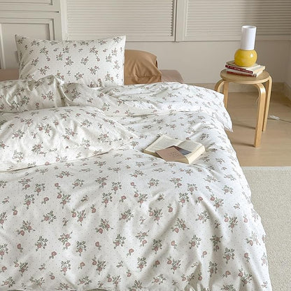 AOJIM Pure Cotton Duvet Cover Set with Exquisite Red Floral Pattern, Super Soft Comforter Cover Set 3pcs, 1 Comfy Durable Quilt Cover Full Size and 2 Matching Pillowcases for Room Decor, No Comforter