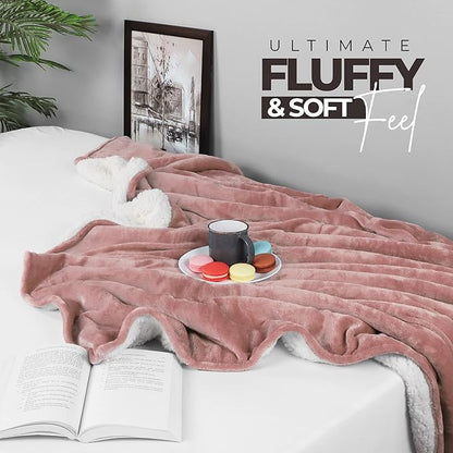 Utopia Bedding Sherpa Blanket Twin Size (Rose Pink, 90x66 Inches) - Soft Lightweight Plush Fleece Reversible Blanket for Bed, Sofa, Couch, Camping and Travel