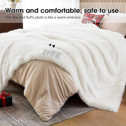 Heated Electric Blanket Queen–Faux Fur with Soft Thick Sherpa,Warm Winter Birthday Gifts for Women Grandma,Dual Control,10 Heat Settings,5 Time Settings, 84x90, Snow Cloud