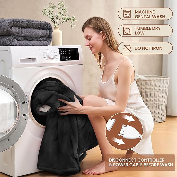 Heated Blanket Twin 62"×84" - Premium Cosy Soft Electric Blanket with 6 Heating Levels,Fast Heating Flannel Sherpa Machine Washable Blanket for Bed & Couch - Auto Shut Off Grey