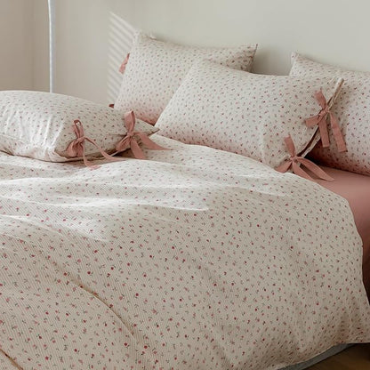 AOJIM Kids Floral Bedding Duvet Cover King Size, Soft Cotton Comforter Cover Set 3pcs for Adults, 1 Durable Duvet Cover 104x90'' with Zipper Closure and 2 Pillowcases with Bowknot, Machine Washable