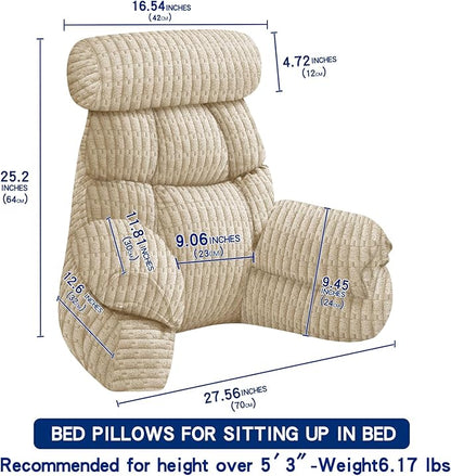 FXXUDVNIIN Back Pillow for Bed Sitting Up: Reading Pillow with 9.4" Height Armrest-Bed Pillow for Sitting up & TV Pillows for, Play Games, Working & Relaxing, Comfort Support for TV/Reading