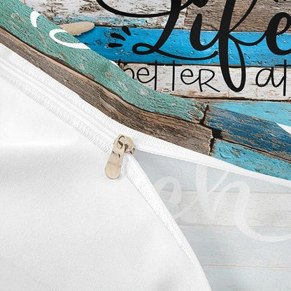Blue Farmhouse Barn Door Duvet Cover Full Size,Lake House Bedding Set for Kids Teens Adults Room Decor,Hawaiian Ocean Comforter Cover Starfish Sea Life Quilt Cover,2 Pillowcases,Vintage Brown