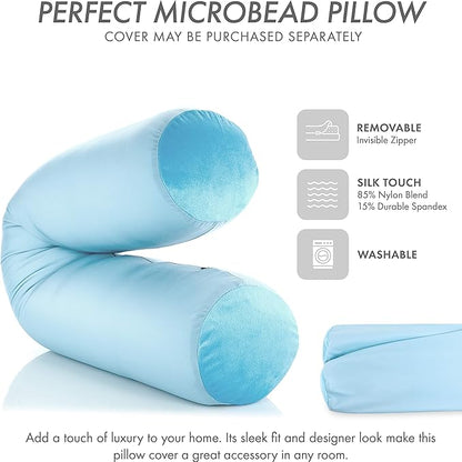 Straight Body Pillow, Full Size Premium Microbead,Side Sleeping/Maternity Pregnant Women, Supportive,Fluffy, Breathable, Cooling, 85/15 Spandex/Nylon Silky Anti-Aging - 48 X 8 - Sweet Baby Blue