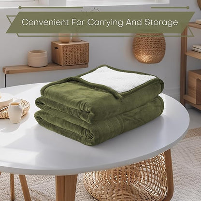 Electric Heated Blanket Throw Size 50"x60" - Flannel & Sherpa Fabric Dual-Sided, 6 Heat Settings & 1-3 Hours Auto Off, Soft & Cozy Warming Throw for Home, Office, or Bed, Machine Washable, Olive Green
