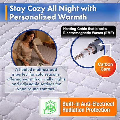 Heated Mattress Pad – Bed Warmer with 5 Heat Settings, 15-Hour Auto Shut-Off,Tencel & Microfiber, Anti-Radiation, Waterproof, Machine Washable, Single Controller, UL Listed, Twin, Single