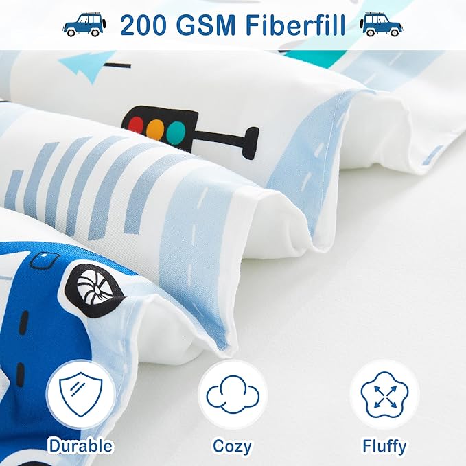 Mooreeke Bed in a Bag for Kids Boys Teens, 8 Pieces Full Size Comforter Bed Set with Shams, Sheet Set and Decorative Toy Pillow, Cars White Super Soft Microfiber Kids Comforter Bedding Set