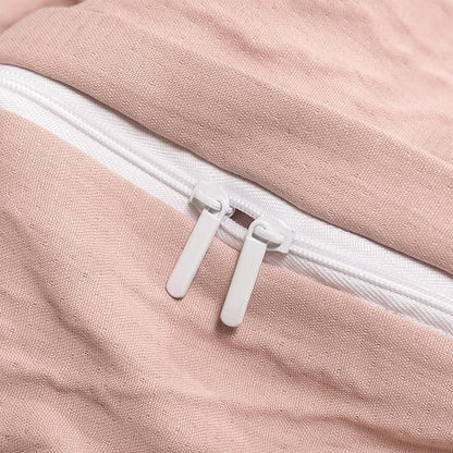 Duvet Cover Queen Size, Luxury Brushed Microfiber Double-Layer Crinkle Gauze Pink Duvet Cover, 3 Pieces Bedding for All-Season, Soft Breathable with Zipper Closure (No Comforter)