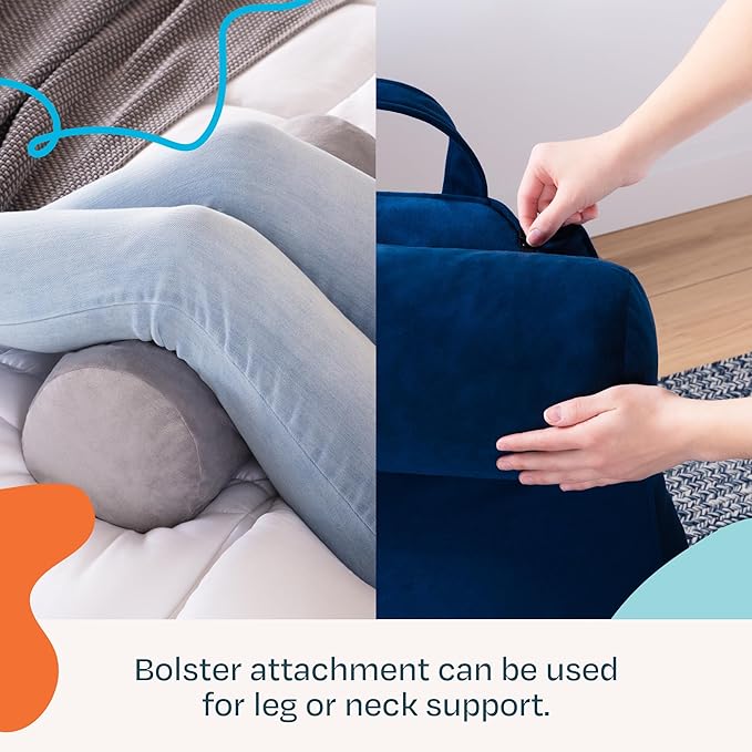LINENSPA Reading Pillow with Shredded Memory Foam- Back Pillow for Sitting in Bed, Reading, Gaming, Watching TV – Chair Pillow with Arms, Dorm Room Essentials, Stone