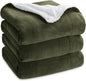 Bedsure GentleSoft Sherpa Fleece Blankets Queen Size for Bed - Thick and Warm Throw for Women and Men, Soft Fuzzy Plush Queen Blanket for Winter, Olive Green, 90x90 Inches