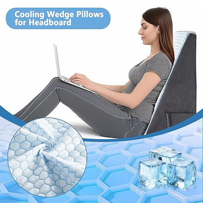 puredown® 12" Bed Wedge Pillow, Cooling Wedge Pillows for Headboard, Pillow Wedge for Nighttime Acid Reflux, Lumbar & Back Support, Leg Elevation Therapy, Snore Reduction Aid