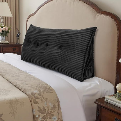 Headboard Wedge Pillow, Large Triangular Reading Pillow for Bed, Backrest Support Bolster for Sitting Up, Long Bed Rest Pillow with Removable Cover