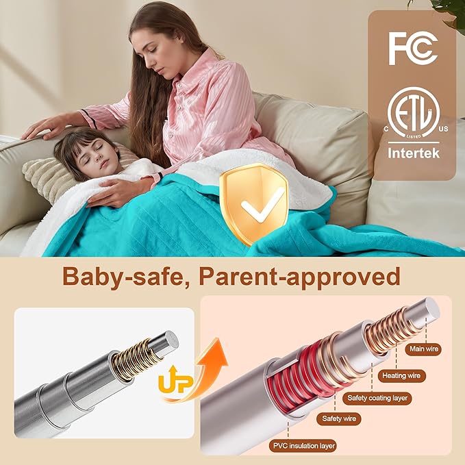 Electric Blanket Heated Twin Size, Ultra-Soft 62" x84" Heating Blankets, Fast, Even & Efficient Heating, 1-12 Hours Auto-Off and 6 Heatin Settings, UL Listed for Safety, Warm Gift for Grandma