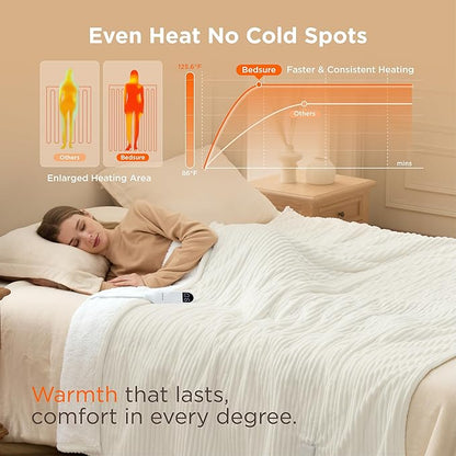 Bedsure GentleSoft Electric Blanket Twin - Soft Ribbed Flannel Heated Blanket, Heating with 10 Time Settings, 6 Heat Settings, and 8 hrs Timer Auto Shut Off, Gifts for Grandma (62"x84", Coconut White)