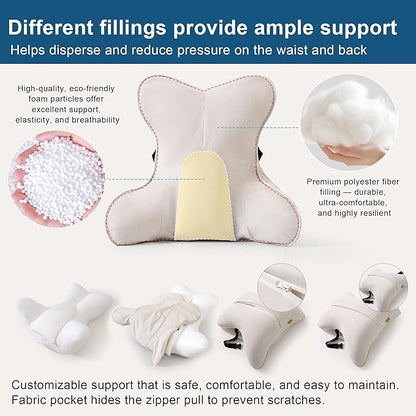 Lumbar Support Pillow – Multi-Functional Ergonomic Back Cushion for Office Chair, Car Seat & Sofa, Reading Pillow with Firm Multi-Zone Support to Relieve Lower Back Pain,Misty White