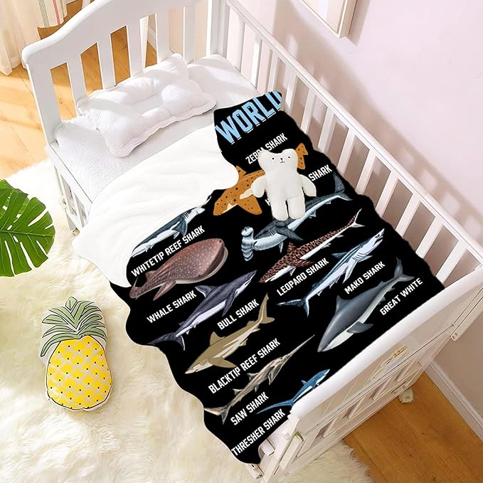 Shark Blanket for Adult Kids Shark Gifts for Shark Lovers Warm Plush Sharks of The World Throw Blanket for Couch Bedding Room Decor Shark Plush Gifts for Boys Birthday Decor 30"x40"-XS