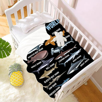 Shark Blanket for Adult Kids Shark Gifts for Shark Lovers Warm Plush Sharks of The World Throw Blanket for Couch Bedding Room Decor Shark Plush Gifts for Boys Birthday Decor 30"x40"-XS