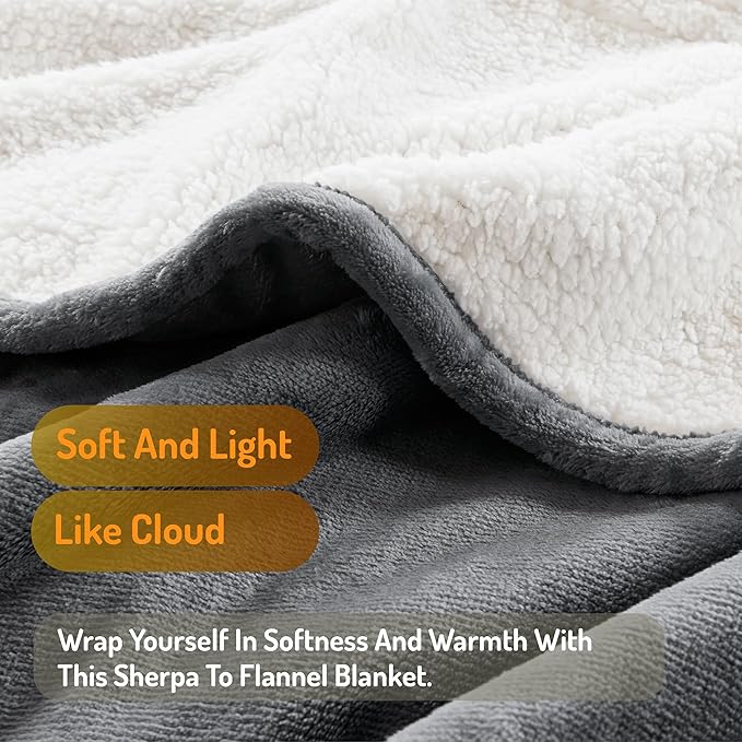 Degrees of Comfor Heated Throw Blanket - Soft Flannel Electric Throws with 6 Heat Settings and 4-Hour Auto Shut-Off - Warm Gifts for Grandma - Grey, 50x60'' - ETL Certified