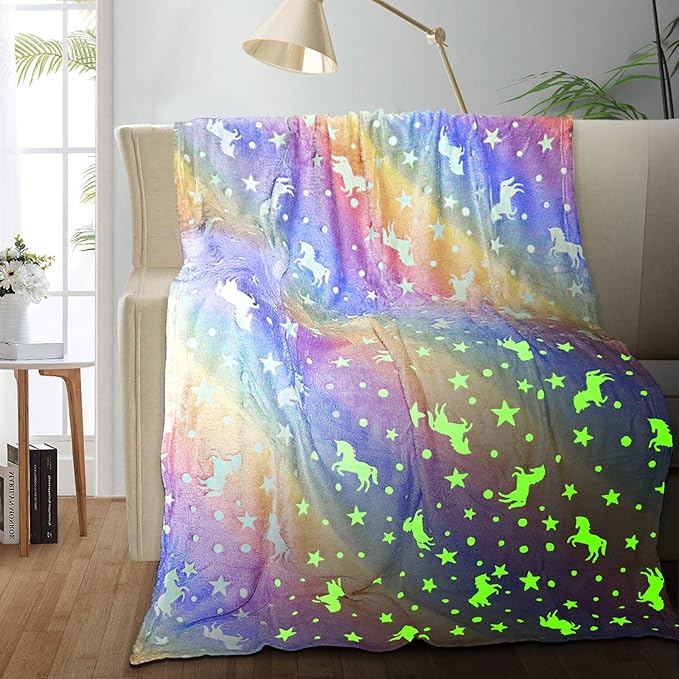 Unicorn Glow in The Dark Blankets for Kids, Soft Fleece Blankets for Girls/Toddler, Unicorns Gifts for Girls Age 3-12 40"x 60"