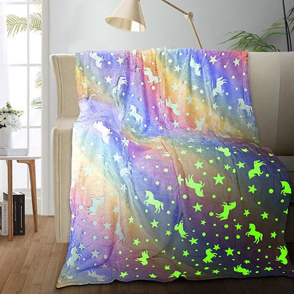 Unicorn Glow in The Dark Blankets for Kids, Soft Fleece Blankets for Girls/Toddler, Unicorns Gifts for Girls Age 3-12 40"x 60"
