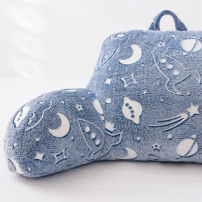 Meeting Story Glow in The Dark Rocket Moon Meteor Space Luminous Reading Pillows Glow in The Dark with Arms Back Pillow for Bed, Bed Rest Pillow for Adults Teens, Kids, (Light-Blue)