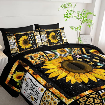 Sunflower Comforter Set 7 Piece Full Size Bed in A Bag,Flowers Bedding for Room Decor,Soft Sunflower Bedding with Fitted Sheet,Flat Sheet, Pillowcases & Shams