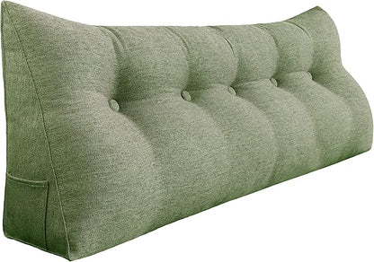 Headboard Pillow Wedge King Size Large Bolster Pillow for Bed Triangle Reading Pillow Back Support Pillow for Sitting Up in Bed XXL Couch Daybed Bed Rest Backrest Cushion Linen Sage Green