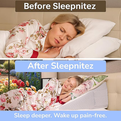 Sleepnitez 12" Bed Wedge Pillow for Sleeping After Surgery, Back Support, Leg Elevation, GERD Acid Reflux, Neck Pain Relief, Sleep Apnea, Snoring, Cooling 3.0" Memory Foam Top Triangle Incline Wedge