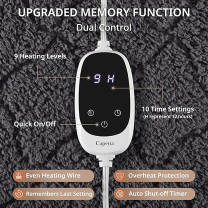 Heated Mattress Pad Queen, Electric Mattress Pad with 9 Heat Settings, Memory Function, Fast Heating, 1-12 Hours Auto Off, Deep Pocket, Machine Washable, 60"x 80", Black