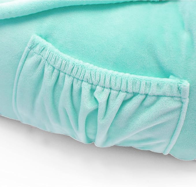 Super Soft Velvety Backrest Reading Bed Rest Pillow with Arms and Pockets 18" H for Sitting in Bed Couch Sofa, Back Support Wedge Cushion with Removable Cover, 20" x 18" x17", Pastel Blue
