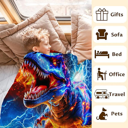 Dinosaur Blanket for Boys Throw Blankets Gift for Kids Teens Birthday, 60x80 Inches Lightweight Soft All Season Decor Throw for Sofa Chair Couch Bed Office