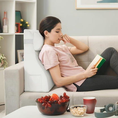 Daneey Reading Pillows for Sitting in Bed Adult Back Pillow for Sitting Up, Back Support Pillow for Bed, Foam Wedge Pillow for Neck, Lumbar, Back, White, 20 * 9 * 22IN, Velvet