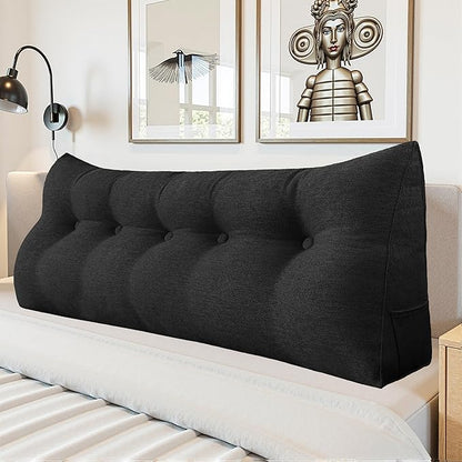 Headboard Wedge Pillow - Triangular Headboard Pillow Bed Rest Wedge Pillow for Sitting in Bed - Backrest Positioning Support Reading Pillow Daybed Pillows with Removable Cover