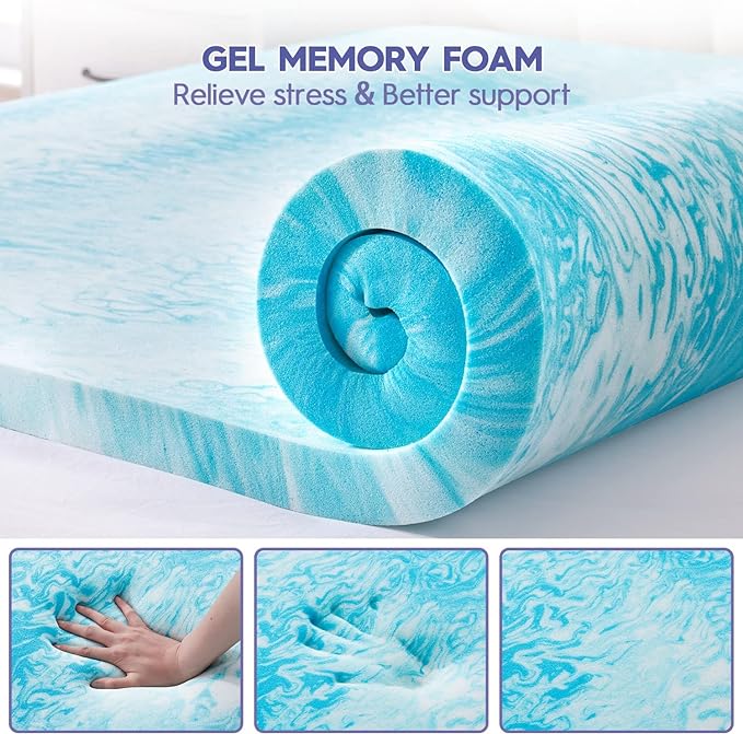 ABENE 3 Inch Dual Layer King Memory Foam Mattress Topper, 2 Inch Memory Foam Plus 1 Inch Down Alternative Pillowtop Mattress Pad with Deep Pocket, Soft Support for Pressure Relief, Gray