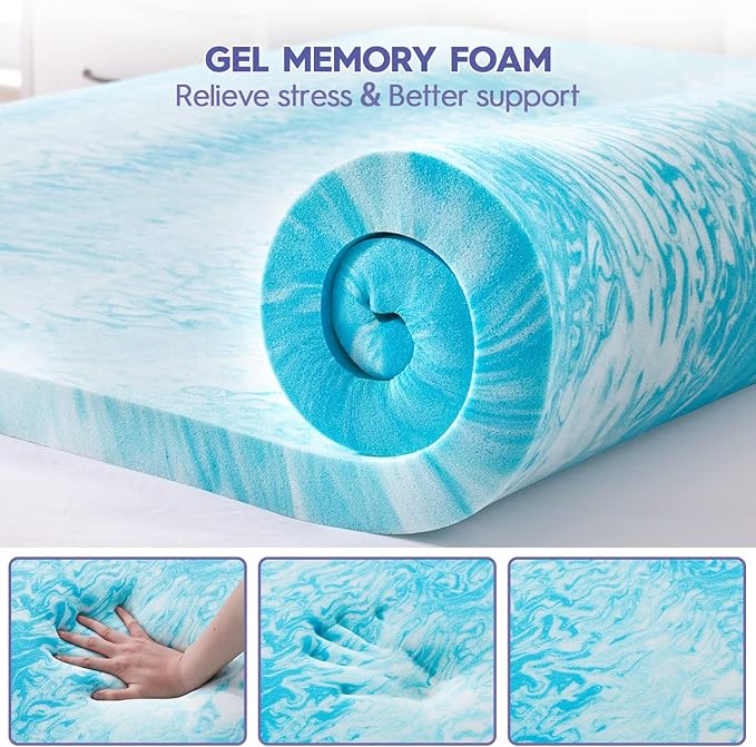 ABENE King Size Dual Layer 3 Inch Memory Foam Mattress Topper, 2 Inch Memory Foam Bed Pad Plus 1 Inch Down Alternative Pillowtop Mattress Pad Cover, Plush Soft Bed Topper for Back Pain Relief