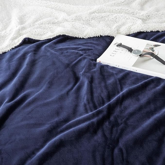 IR Imperial Rooms Navy Sherpa Blankets Queen Size for Bed - Wholesale Bulk Pack of 9 Sherpa Blankets - Soft Fluffy Throw Blanket for Hotels, Guest Bedroom, 90x90 Inches