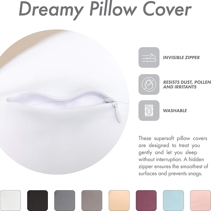 PILLOWY Premium Microbead Bed Pillow, Large Extra Fluffy But Supportive - Ultra Comfortable Sleep with Silk Like Anti Aging Cover 85% Spandex/ 15% Nylon Breathable, Cooling White