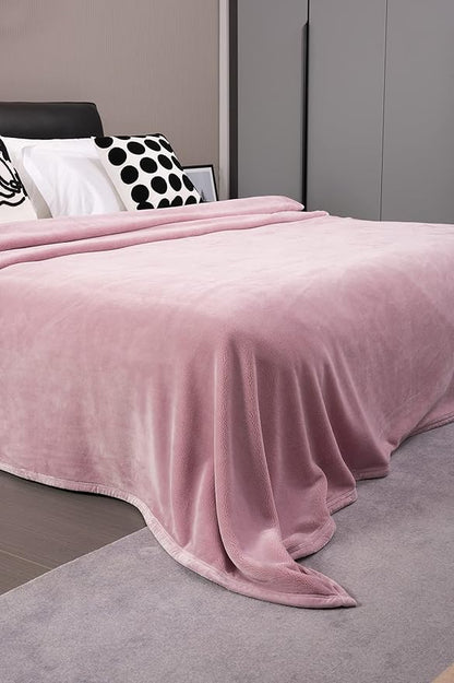 Mellowdy Extra Thick Hearty Plush Flannel Blanket (Brushed Pink, 60x80) - 500GSM Twin Size Warm Blanket for Winter, Fall | Soft, Fluffy, Cuddly, Perfect for Bed, Oversized Throw for Couch, Sofa