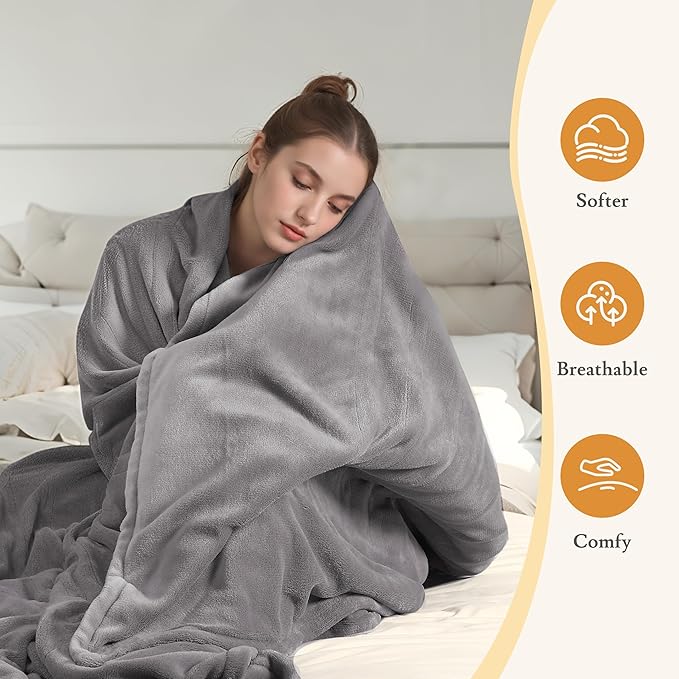 Electric Heated Blanket 50"x60" Throw Size - 4 Heat Settings, 3H Auto Shut Off, Ultra-Soft Coral Fleece Heated Blanket with Overheat Protection, Fast Heating, Cozy and Comfortable, Light Gery
