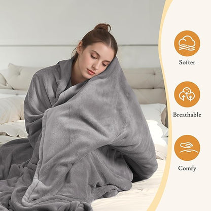 Electric Heated Blanket 50"x60" Throw Size - 4 Heat Settings, 3H Auto Shut Off, Ultra-Soft Coral Fleece Heated Blanket with Overheat Protection, Fast Heating, Cozy and Comfortable, Light Gery