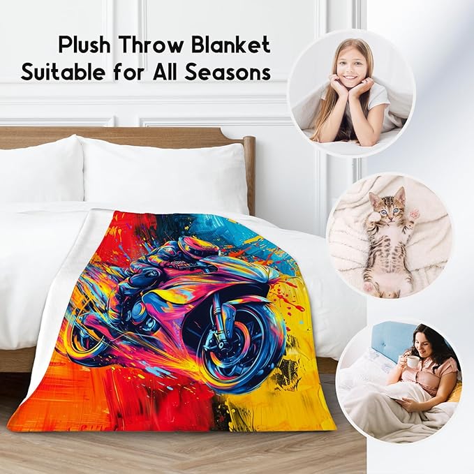 Boys Blankets - Motorcycle Blanket Gifts for Teens Adults - 50x60 Inches Comfy Lightweight Flannel Dirt Bike Throw for Sofa Bed