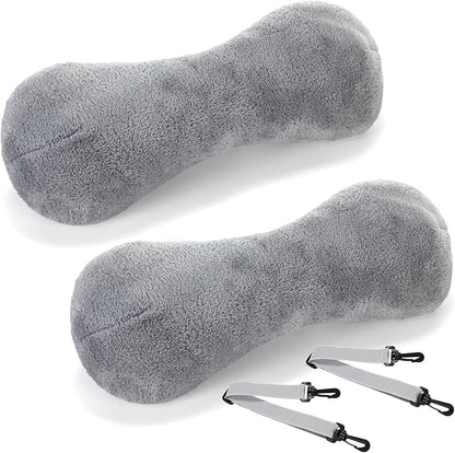 2 Pcs Neck Pillow for Recliner Headrest Pillow Bone Shaped Chair Plush with Adjustable Strap Neck Support and Pain Relief Curve Head Cushion for Car Travel Airplane (Grey)