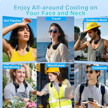 UZOPI Portable Neck Fan, Hands-Free, 5 Speeds, Gifts for Men Women, Lightweight, Quiet, Long Lasting, Bladeless, Battery Operated, Rechargeable, with Neck Support, Personal Fan for Hot Flashes, Travel