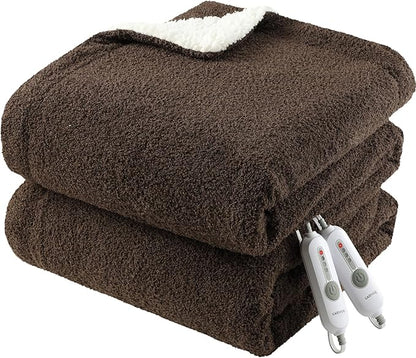 GarveeHome Heated Blanket Queen Size, Electric Blanket Dual Control Soft Double Sherpa with 4 Heating Levels & 10H Auto Off, Over-Heat Protection, Machine Washable, ETL Certification, Brown 84"x90"