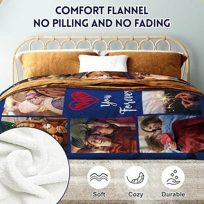 Yoke Style Ships Next Day - Printed in USA, I Love You Custom Blanket with Picture for Couples, Personalized Photo Blanket Valentine's Day Gifts for Girlfriend, Boyfriend, Wife, Husband