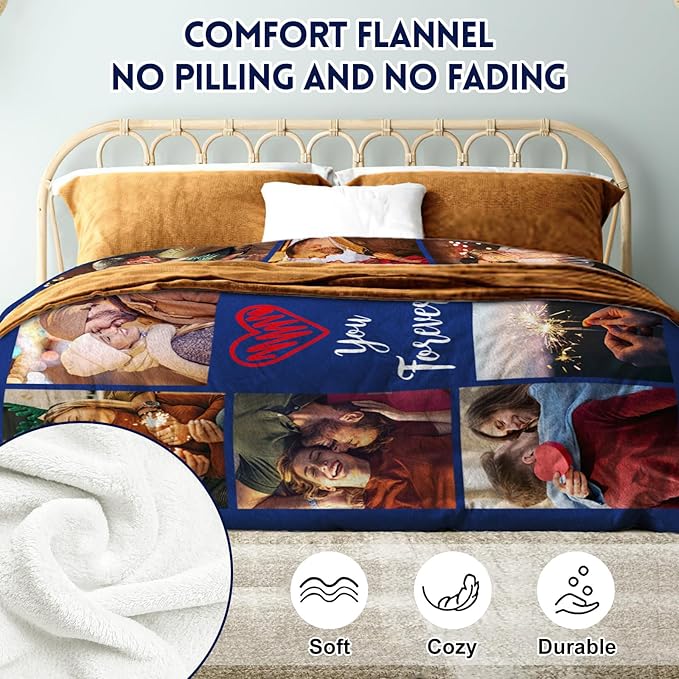 Yoke Style Ships Next Day - Printed in USA, I Love You Custom Blanket with Picture for Couples, Personalized Photo Blanket Valentine's Day Gifts for Girlfriend, Boyfriend, Wife, Husband