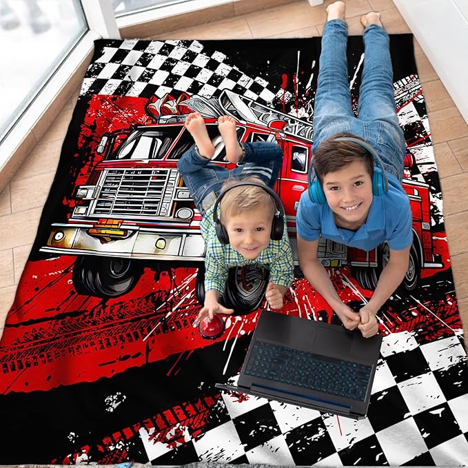 Boys Blanket Gifts Fire Truck Blankets for Kids Toddlers Boys - 30" x 40" Cute Car Themed Soft Lightweight Flannel Throws for Couch, Sofa, Bed, Office, Travel