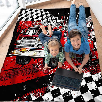 Boys Blanket Gifts Fire Truck Blankets for Kids Toddlers Boys - 30" x 40" Cute Car Themed Soft Lightweight Flannel Throws for Couch, Sofa, Bed, Office, Travel