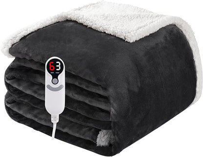Electric Heated Blanket Full Size 72"x84", Soft Flannel with Overheat Protection, 6 Adjustable Heat Settings & 10-Hour Auto-Off Timer, Fast Heating for Winter Comfort, Dark Gray