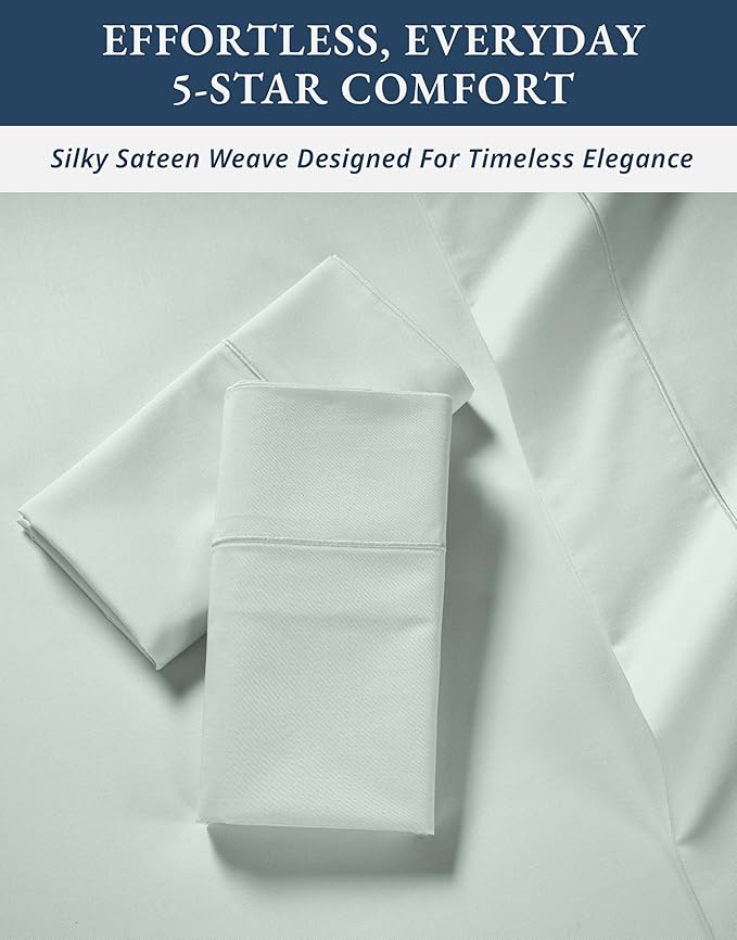 LANE LINEN 100% Egyptian Cotton Ultra Soft Queen Size Sheets Set, Mercerized Silky Sateen Weave, Fully Elasticized Fitted Sheet with French Seam, Hotel Quality Thick Luxury Bed Sheets – Murmur